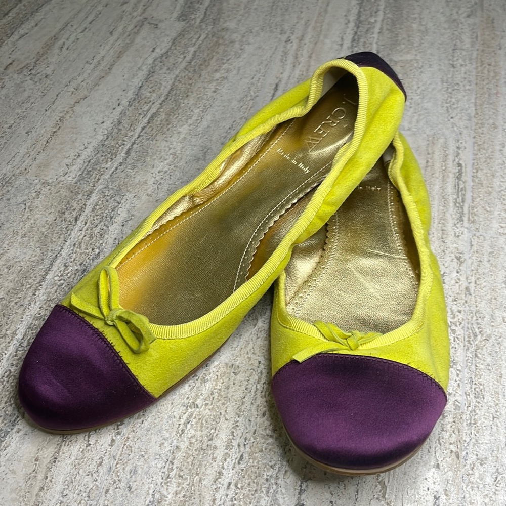 J. Crew Yellow and Purple Satin Cap-Toe Ballet Flats